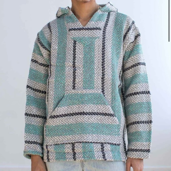 Baja Joe Mint Striped V-Neck Hoodie M EUC - Picture 1 of 9